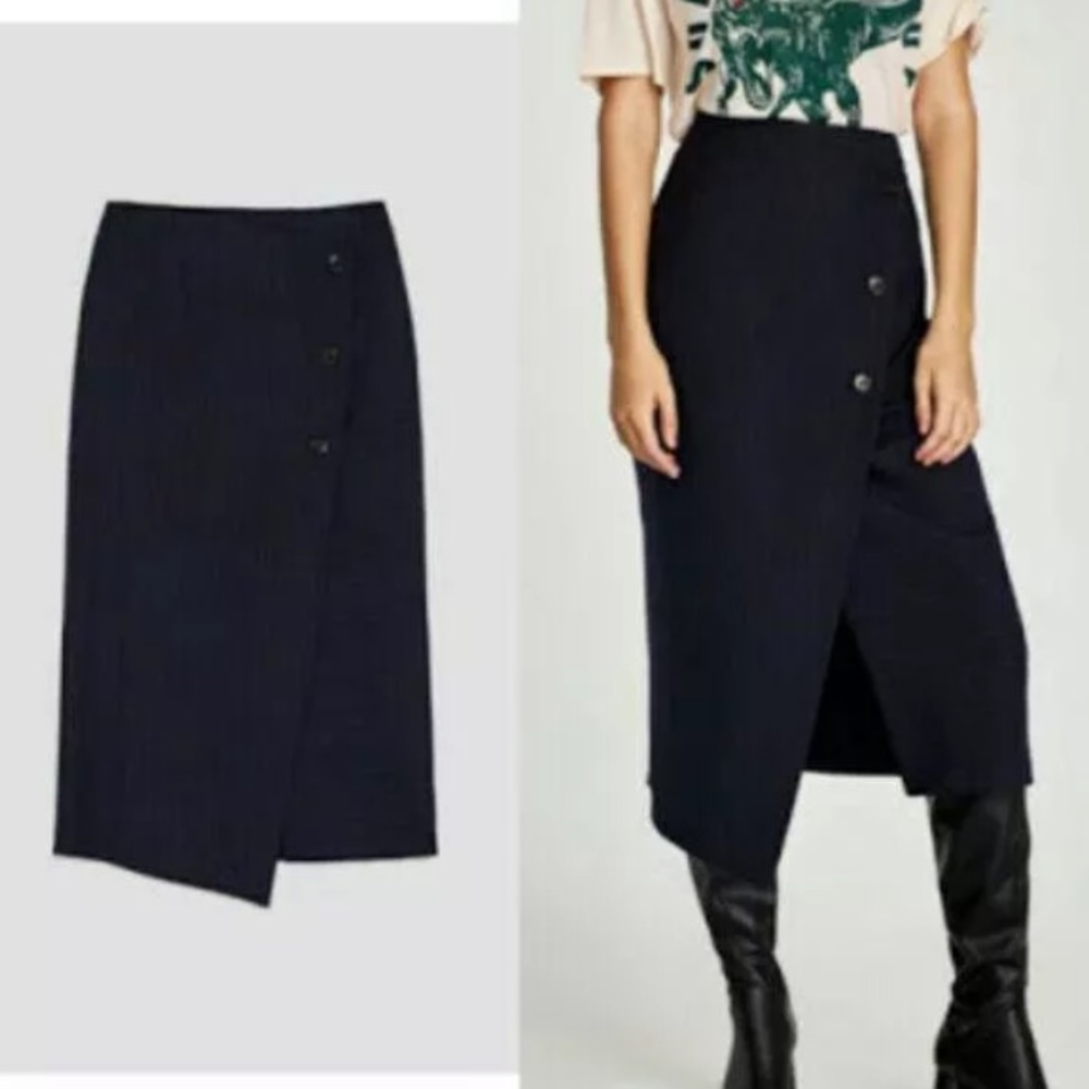 NEW Zara stripe midi asymmetrical skirt XS